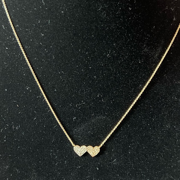 #2574  SYDNEY EVAN 14K GOLD & DIAMOND MEDIUM DOUBLE HEART NECKLACE - Picture 4 of 6